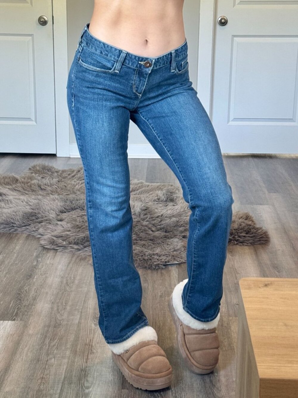 Vtg Y2K Eddie Bauer Curvy Mid Rise Barely Bootcut Jeans Womens 6R Blue Grunge